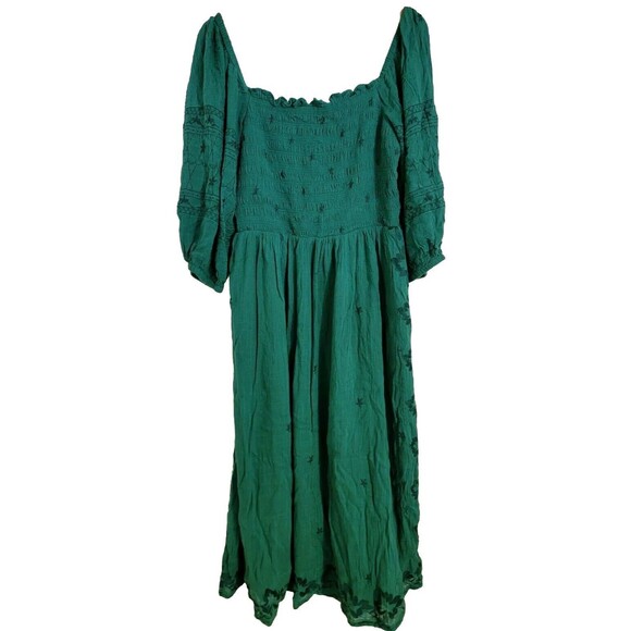 Anthropologie Bonnie Smocked Midi Dress Embroidered Green M Boho - Picture 2 of 11